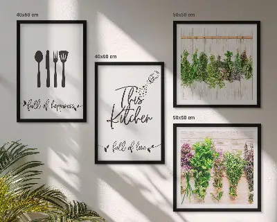 Galería de pared de inscripciones de plantas aromáticas para cocina