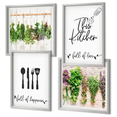 Galería de pared de inscripciones de plantas aromáticas para cocina