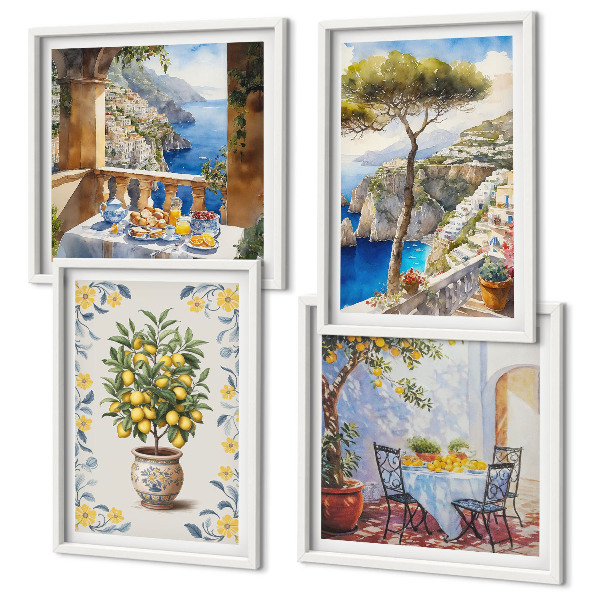 Set de cuadros modernos para salón pinturas de limoneros marinos