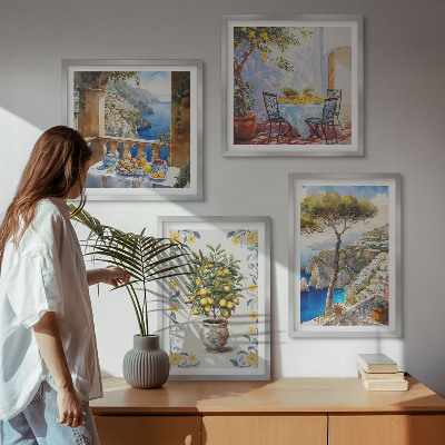 Set de cuadros modernos para salón pinturas de limoneros marinos