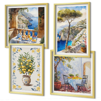 Set de cuadros modernos para salón pinturas de limoneros marinos