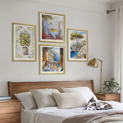 Set de cuadros modernos para salón pinturas de limoneros marinos