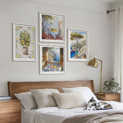 Set de cuadros modernos para salón pinturas de limoneros marinos