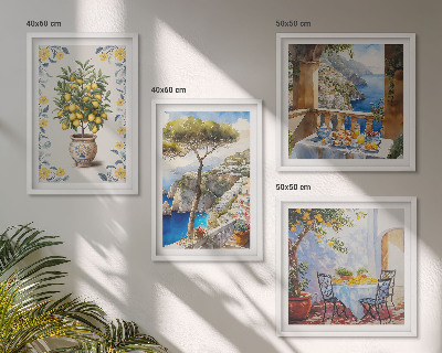 Set de cuadros modernos para salón pinturas de limoneros marinos