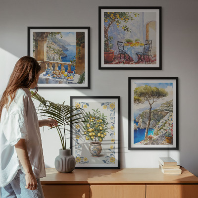 Set de cuadros modernos para salón pinturas de limoneros marinos