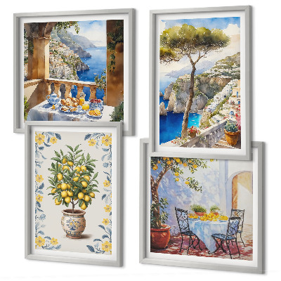 Set de cuadros modernos para salón pinturas de limoneros marinos