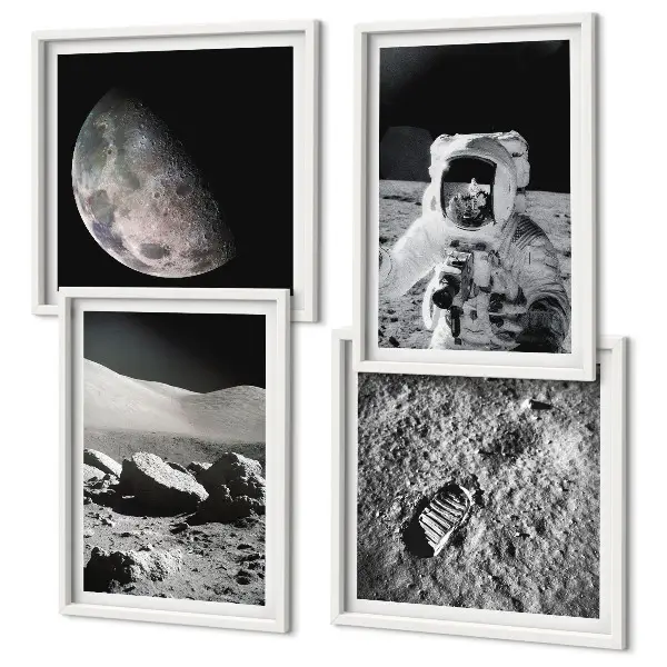 Set de 4 cuadros de huella de astronauta lunar decoración para salón