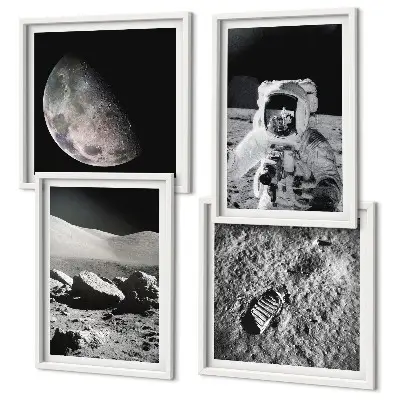 Set de 4 cuadros de huella de astronauta lunar decoración para salón