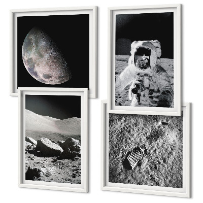 Set de 4 cuadros para salón Huella de astronauta lunar