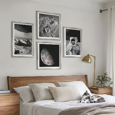 Set de 4 cuadros de huella de astronauta lunar decoración para salón