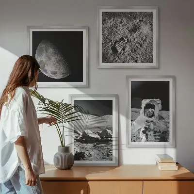 Set de 4 cuadros de huella de astronauta lunar decoración para salón