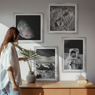 Set de 4 cuadros para salón Huella de astronauta lunar