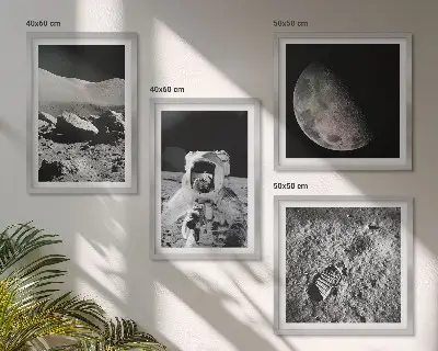 Set de 4 cuadros de huella de astronauta lunar decoración para salón