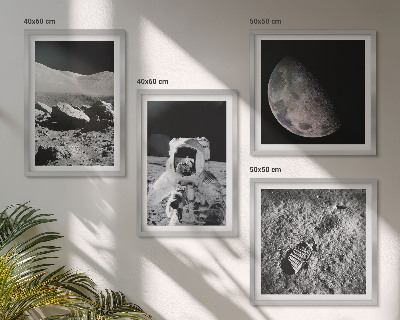Set de 4 cuadros para salón Huella de astronauta lunar