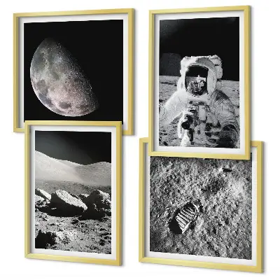 Set de 4 cuadros de huella de astronauta lunar decoración para salón