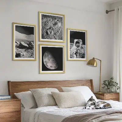 Set de 4 cuadros de huella de astronauta lunar decoración para salón