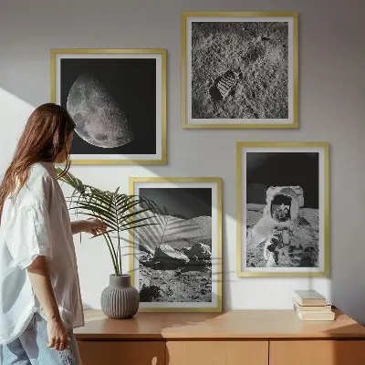 Set de 4 cuadros de huella de astronauta lunar decoración para salón