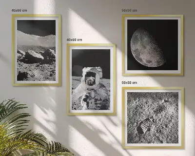 Set de 4 cuadros de huella de astronauta lunar decoración para salón