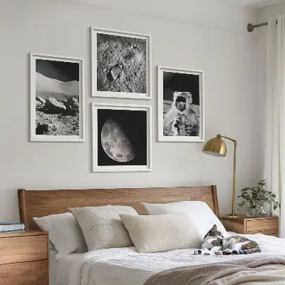 Set de 4 cuadros de huella de astronauta lunar decoración para salón