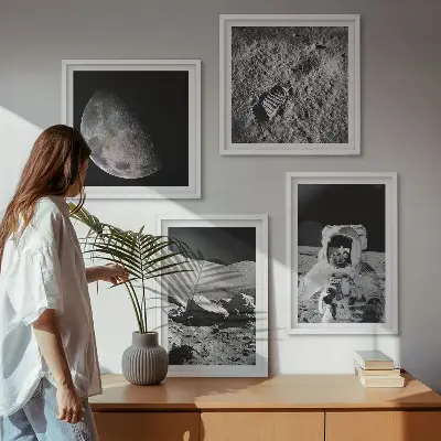 Set de 4 cuadros de huella de astronauta lunar decoración para salón