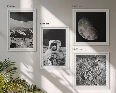 Set de 4 cuadros de huella de astronauta lunar decoración para salón