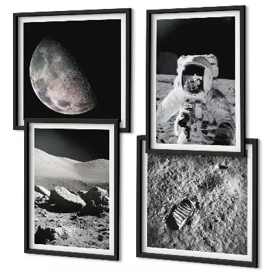Set de 4 cuadros de huella de astronauta lunar decoración para salón