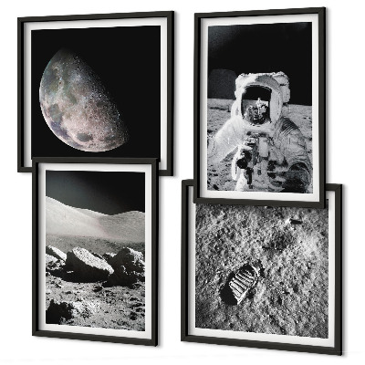 Set de 4 cuadros para salón Huella de astronauta lunar
