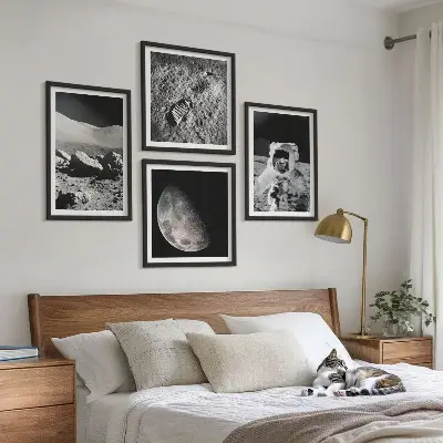 Set de 4 cuadros de huella de astronauta lunar decoración para salón