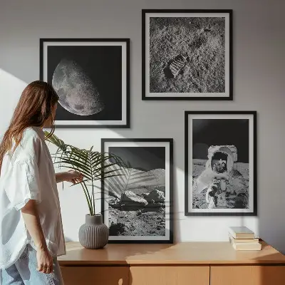 Set de 4 cuadros de huella de astronauta lunar decoración para salón