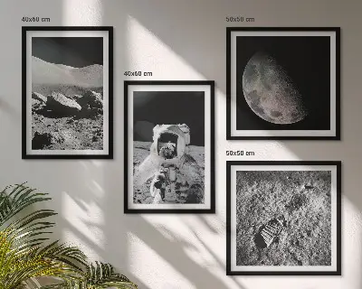 Set de 4 cuadros de huella de astronauta lunar decoración para salón