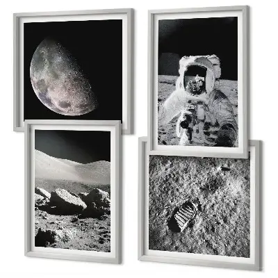 Set de 4 cuadros de huella de astronauta lunar decoración para salón
