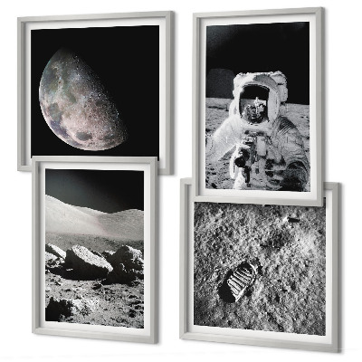 Set de 4 cuadros para salón Huella de astronauta lunar