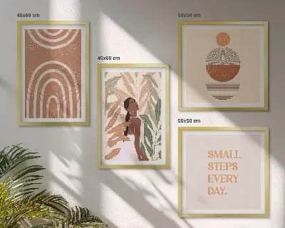 Set de cuadros modernos con diseños geométricos de plantas para salón
