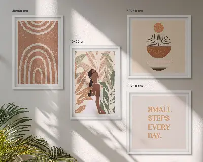 Set de cuadros modernos con diseños geométricos de plantas para salón