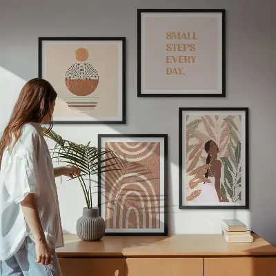 Set de cuadros modernos con diseños geométricos de plantas para salón
