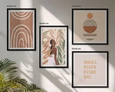 Set de cuadros modernos con diseños geométricos de plantas para salón