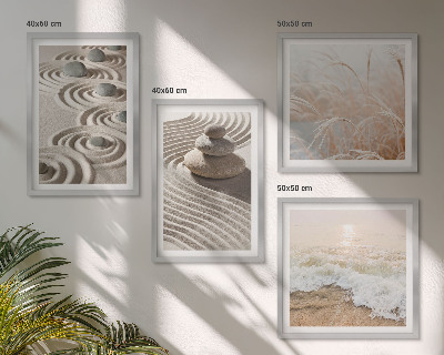 Set de cuadros modernos para salón olas arena agua piedras playa