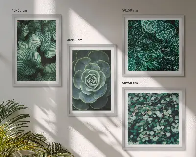 Set de 4 cuadros para salón con diseño de hojas suculentas verdes