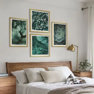 Set de 4 cuadros para salón con diseño de hojas suculentas verdes