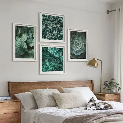 Set de 4 cuadros para salón con diseño de hojas suculentas verdes