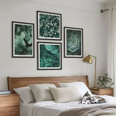 Set de 4 cuadros para salón con diseño de hojas suculentas verdes