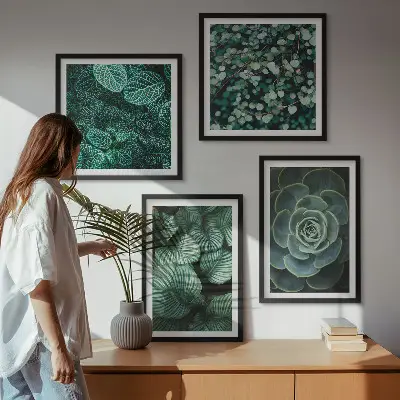 Set de 4 cuadros para salón con diseño de hojas suculentas verdes