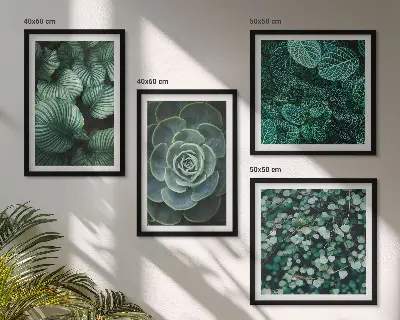 Set de 4 cuadros para salón con diseño de hojas suculentas verdes