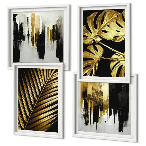 Galería de pared con diseño abstracto de hojas de palma monstera