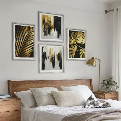 Galería de pared con diseño abstracto de hojas de palma monstera