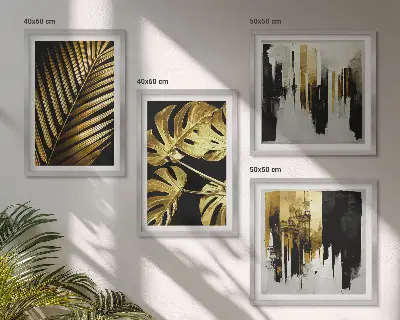 Galería de pared con diseño abstracto de hojas de palma monstera