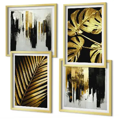 Galería de pared con diseño abstracto de hojas de palma monstera
