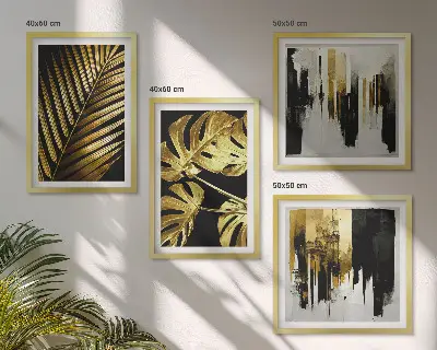 Galería de pared con diseño abstracto de hojas de palma monstera