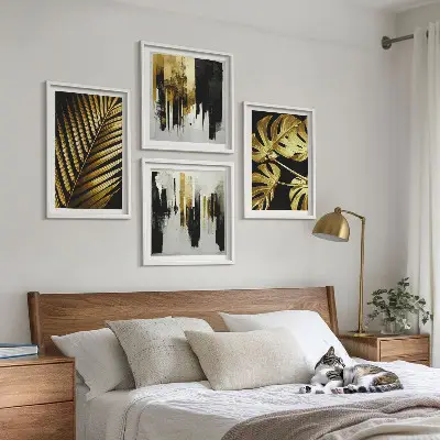 Galería de pared con diseño abstracto de hojas de palma monstera