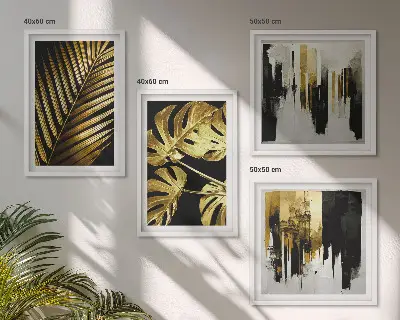 Galería de pared con diseño abstracto de hojas de palma monstera